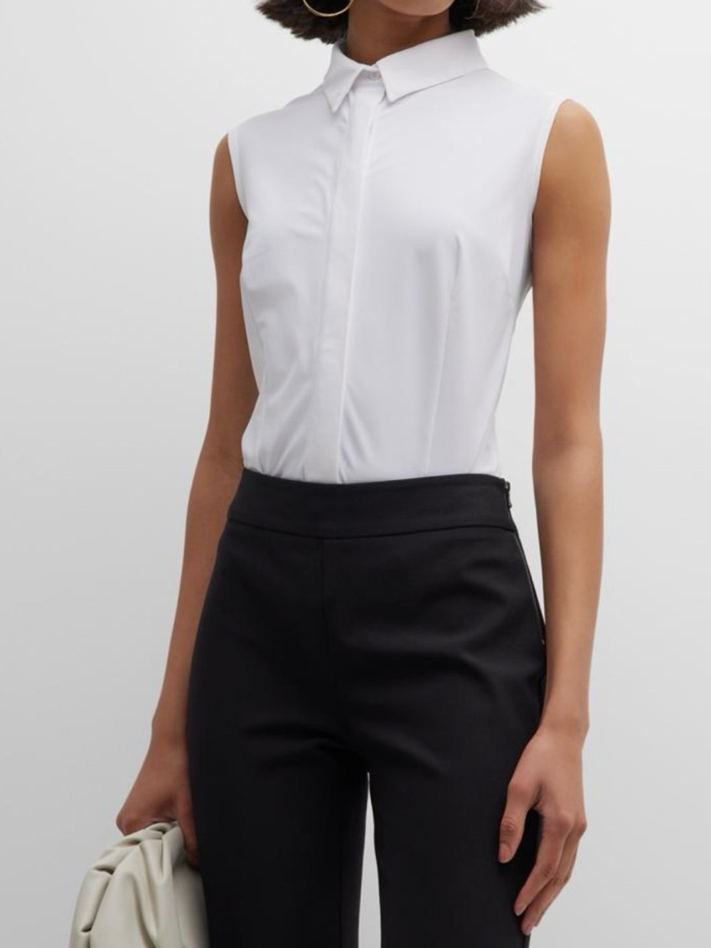 White Sleeveless Button-Front Bodysuit Top